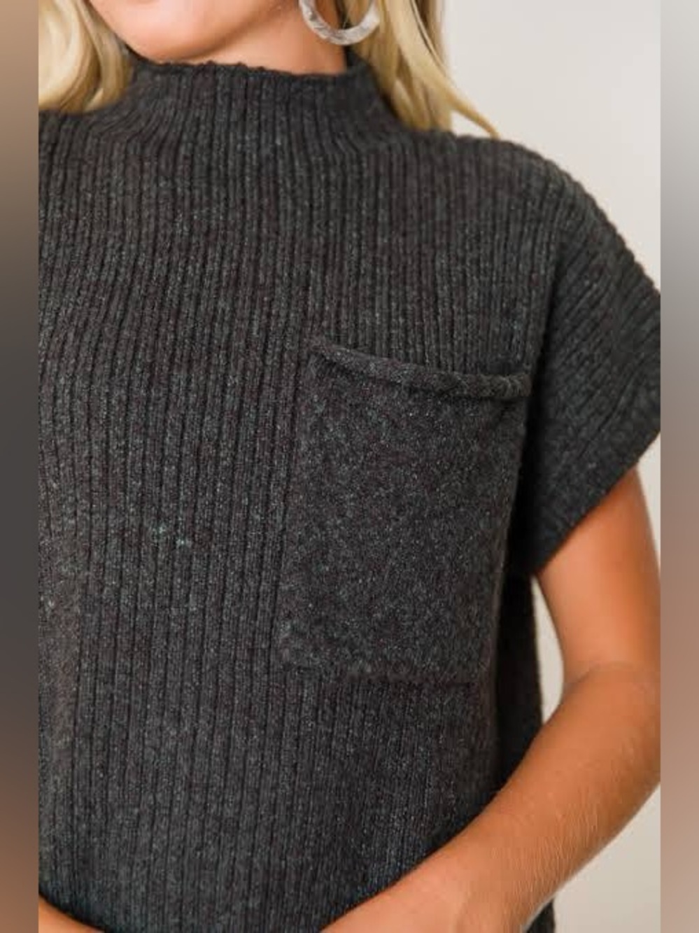 Free People Beach Freya cropped sweater featuring a mock neck chest pocket XS